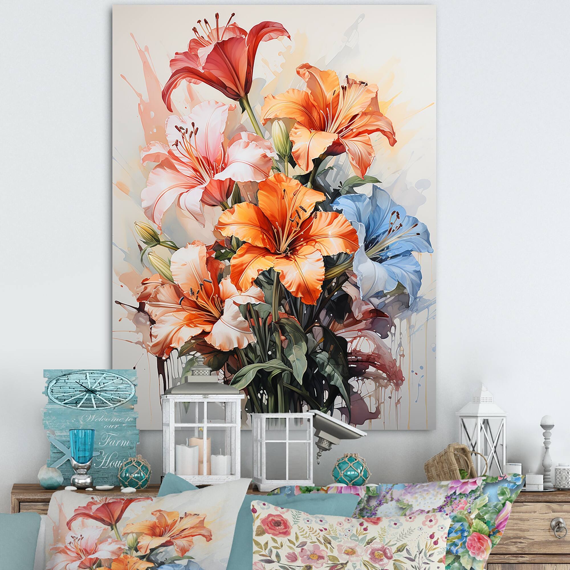 Designart "Lilies Representation Multicolored Acrylic III" Lilies